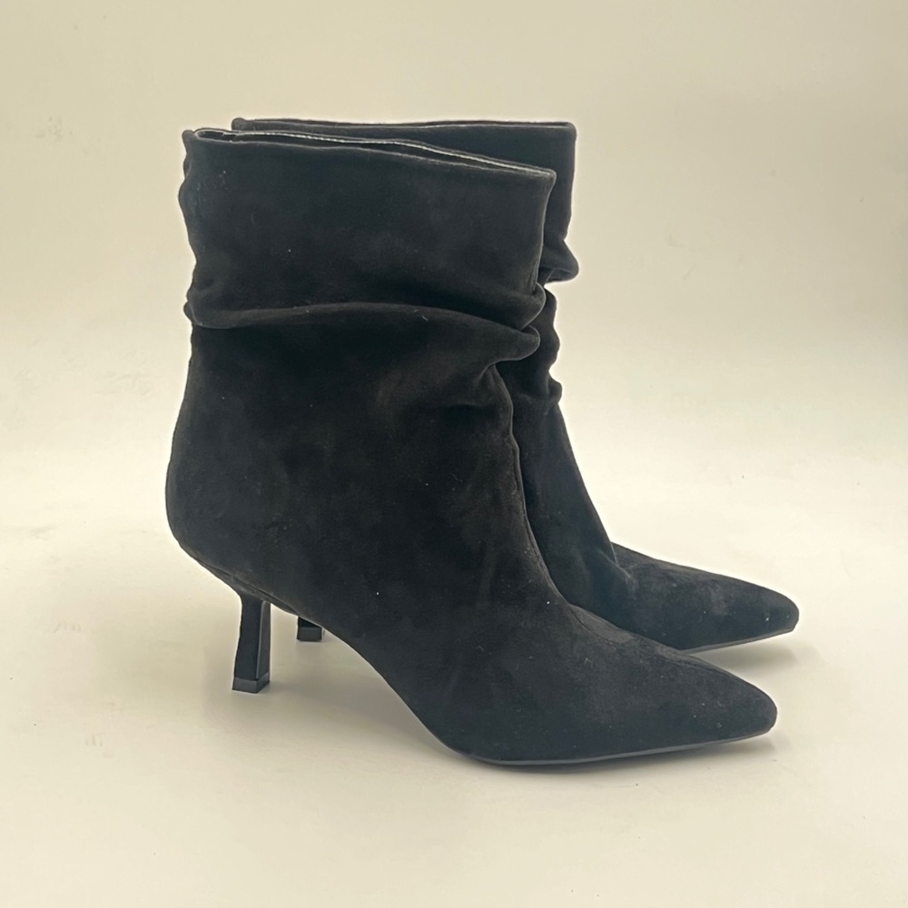 Black Pointed Toe Heeled Ankle Boots Women’s 8 Dress Booties Sleek Classic